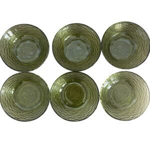 Anchor Hocking Vintage Soreno Avocado Green Glass Side Bowls Lot of 6